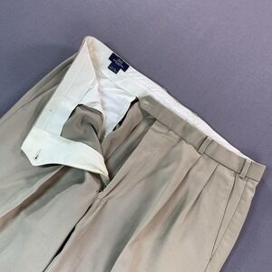 Brooks Brothers 346 Dress Pants Mens 38(S)x30 Beige Wool Pleated Cuffed Stretch